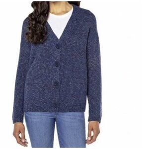 Well Worn New Boyfriend Knit V Neck Button Up Blue Wool Blend Cardigan Sweater